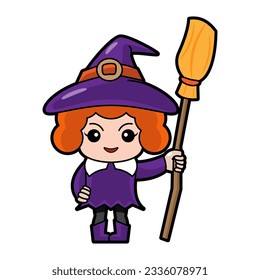 Witch halloween cartoon character . Vector .