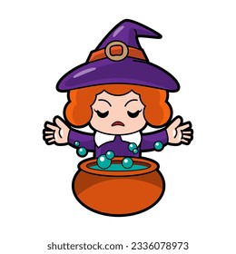 Witch halloween cartoon character . Vector .