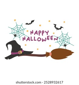 Witch Halloween Clipart. Happy Halloween. Happy halloween party invitation card, party posters or flyers  vector. Halloween Trick or Treat social media post vector illustration.