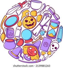 Witch Halloween Element Doodle Pack for your business or merchandise