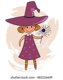 Witch. Halloween. Fabulous. Vector illustration. Cartoon character. Isolated.