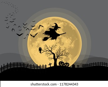 witch Halloween and full moon night background