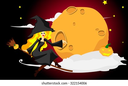 Witch Halloween girl. The vector art illustration