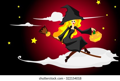 Witch Halloween girl. The vector art illustration