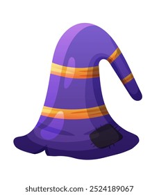 Witch Halloween holiday hat in puple color with yellow stripes