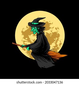 Witch Halloween Illustration, Suitable for t-shirt, Apparel, Print and Merchandise Products