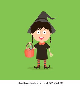 Witch, Halloween kid, vector graphics