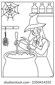 witch halloween lineart coloring page