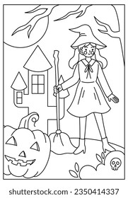 witch halloween lineart coloring page
