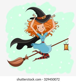 Witch/ Halloween Witch/ Little Witch/ Flying Witch. Element for design, prints and greeting cards. Halloween series