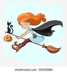 Witch/ Halloween Witch/ Little Witch/ Flying Witch. Element for design, prints and greeting cards. Halloween series