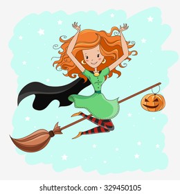 Witch/ Halloween Witch/ Little Witch/ Flying Witch. Element for design, prints and greeting cards. Halloween series