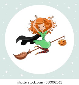 Witch/ Halloween Witch/ Little Witch/ Flying Witch. Element for design, prints and greeting cards. Halloween series