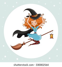 Witch/ Halloween Witch/ Little Witch/ Flying Witch. Element for design, prints and greeting cards. Halloween series