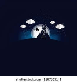 witch in halloween night. vector illustration