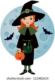 Witch Halloween on background of the moon