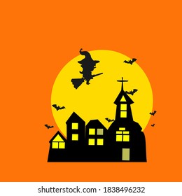 witch halloween on the fulll moon  and bats