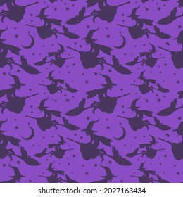 Witch Halloween Pattern Vector Illustration. Purple Design Texture Clip Art Background. Holiday Banner Horror Party.