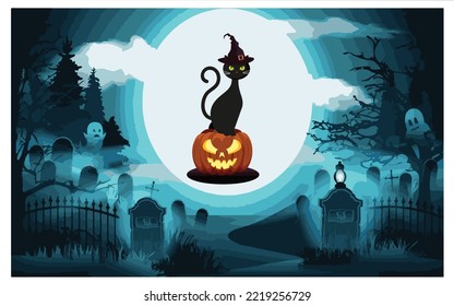 witch halloween pumpkin black cat graveyard deep grave