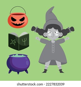 witch and halloween set icons