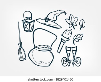 witch halloween stuff vector single one line isolated design element