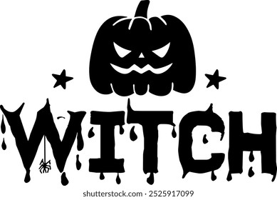 Witch halloween typography clip art design on plain white transparent isolated background for card, shirt, hoodie, sweatshirt, apparel, card, tag, mug, icon, poster or badge