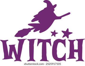 Witch halloween typography clip art design on plain white transparent isolated background for card, shirt, hoodie, sweatshirt, apparel, card, tag, mug, icon, poster or badge