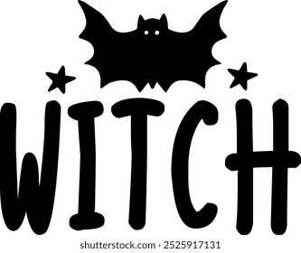 Witch halloween typography clip art design on plain white transparent isolated background for card, shirt, hoodie, sweatshirt, apparel, card, tag, mug, icon, poster or badge