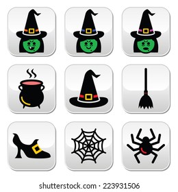 Witch Halloween vector buttons set