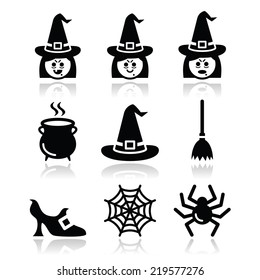 Witch Halloween vector icons set 
