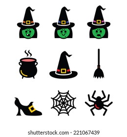 Witch Halloween vector icons set