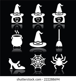 Witch Halloween vector icons set on black