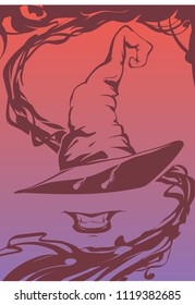 Witch halloween vector ink art