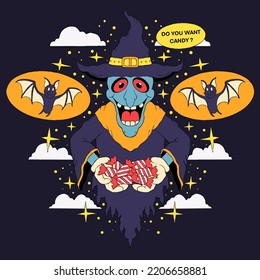 the witch halloween vector print illustration