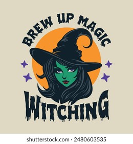 Witch Halloween witching girl devil vintage logo