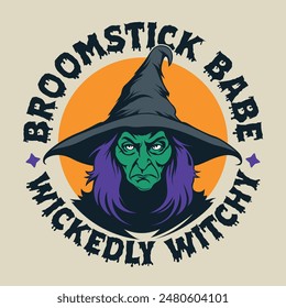 Witch Halloween witching old lady devil vintage logo