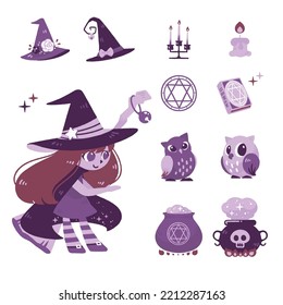 witch hand drawn stickers, icons, elements,cute