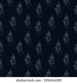 Witch hand with fire seamless pattern. Witchcraft background fortextile.