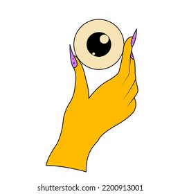 Witch Hand Holding Eyeball Sticker Temporary Tattoo In Groove Style Holiday Halloween