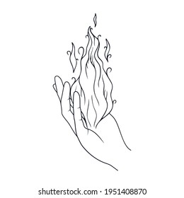 Witch hand holding fire. Mystical Witchcraft illustration Vector isolated celestial icon.