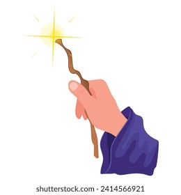 Witch Hand Holding Magic Wand Symbol Cartoon Illustration Vector