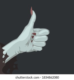 Witch hand with thumb up gesture, halloween funny illustration