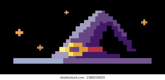 Witch hat in 8-bit style. Vector. 