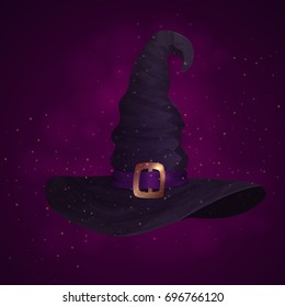 Witch hat among the magic lights, Halloween vector illustration
