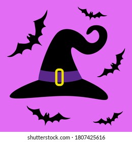 Witch hat with bats. Halloween.