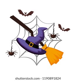 witch hat with broom halloween card