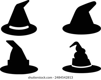 witch hat broom silhouette. Vector illustration for graphic design, logos, websites, and social media.