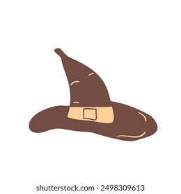 Witch hat with a buckle isolated on white background. Vector hand drawn illustration
