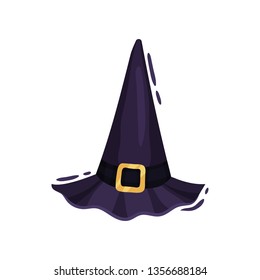 Witch hat with buckle on white background.