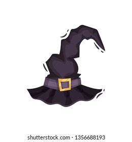Witch hat with buckle on white background.